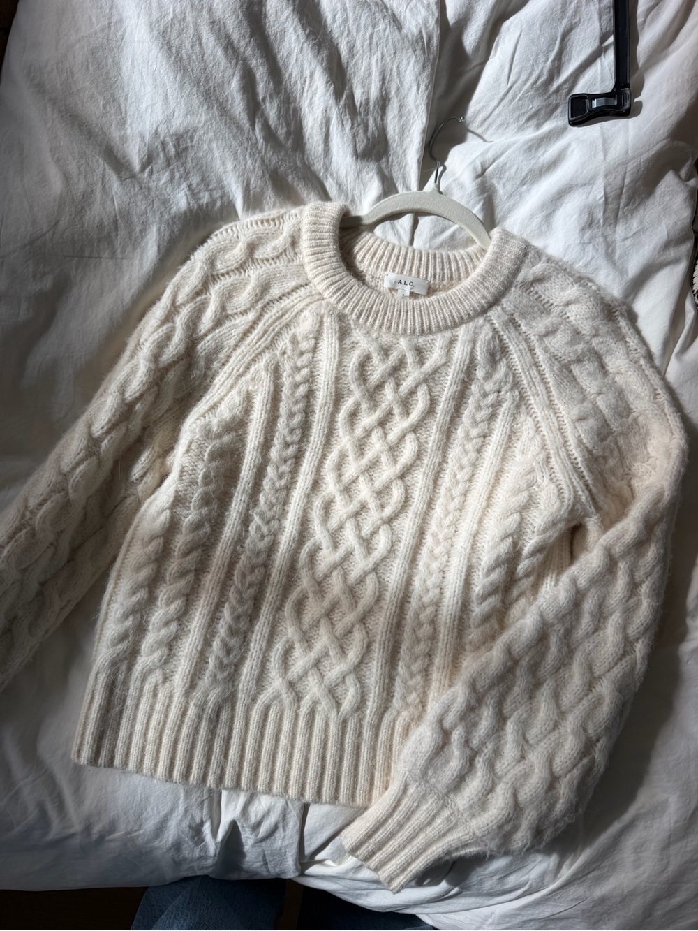 A.L.C. Cable-Knit Crewneck Sweater in Cream